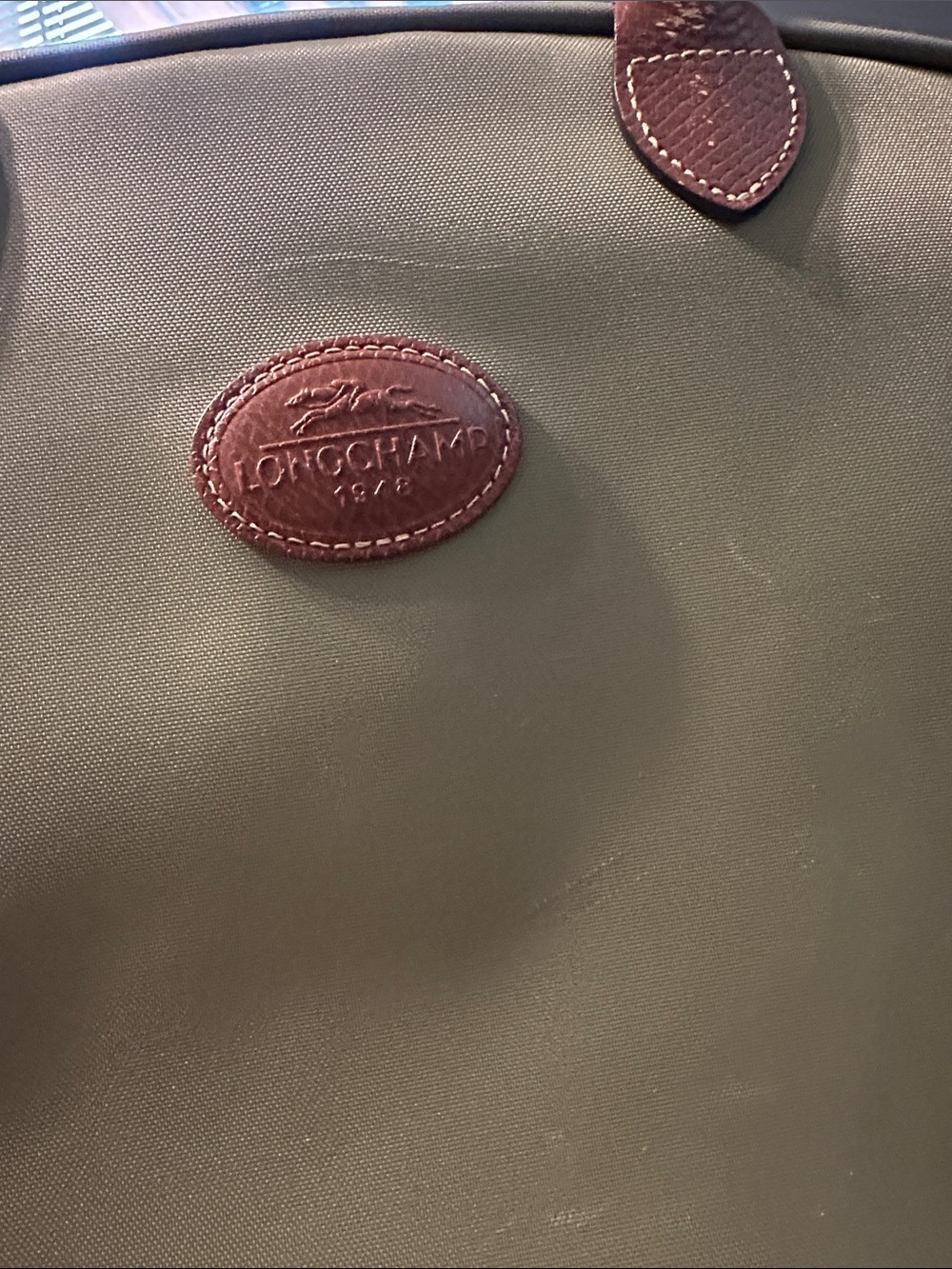 Longchamp Olive Nylon Travel Bag with Brown Leather Trim - Picture 6 of 6